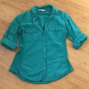James Perse teal 3/4 sleeve button up xs